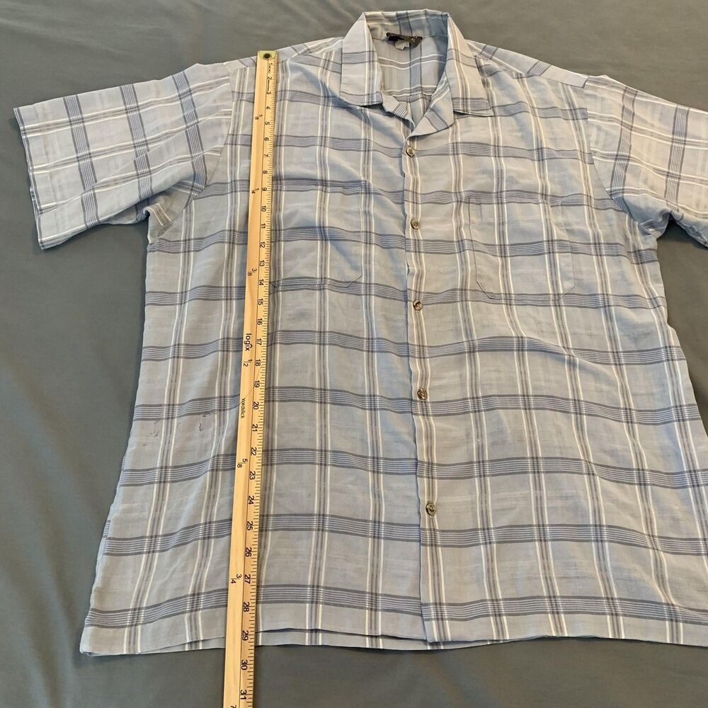 Triumph Of California Shirt Mens XL Blue Gray Plaid Short Sleeve Button Front - Picture 5 of 7